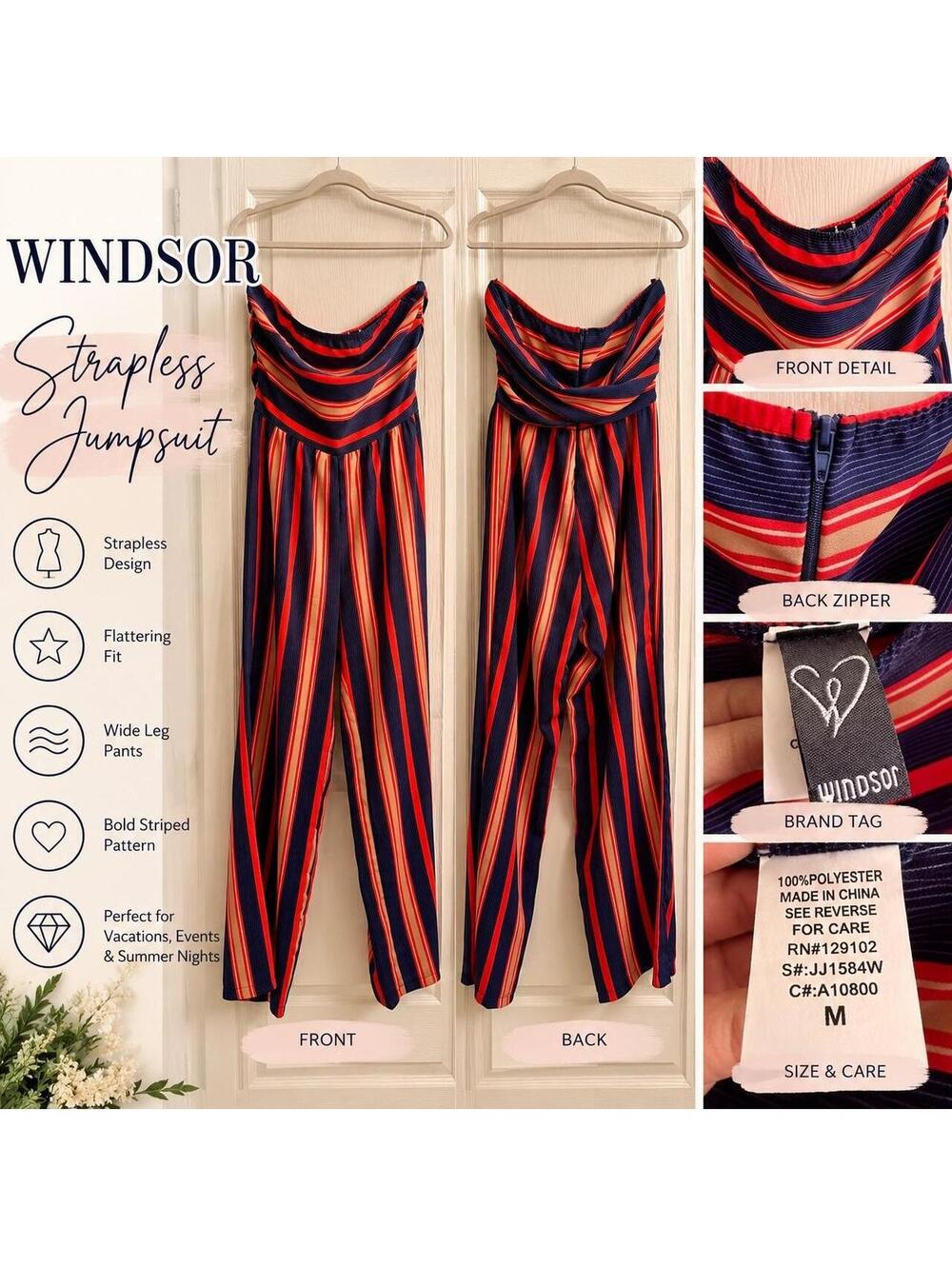 Windsor Striped Strapless Jumpsuit – Size Medium ❤️